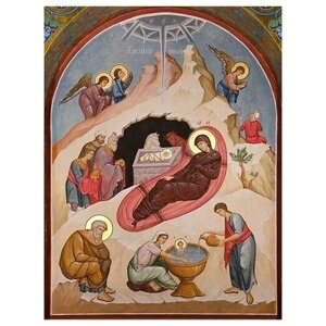 Освященная икона на дереве ручной работы - Рождество Христово, 15х20х1,8 см, арт Ик19991