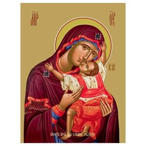 Освященная икона на дереве ручной работы - Сладкое лобзание, икона божьей матери, 15x20x3,0 см, арт Ид3320