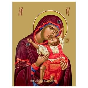 Освященная икона на дереве ручной работы - Сладкое лобзание, икона божьей матери, 9x12x3 см, арт Ид3320