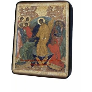 Освященная икона на дереве ручной работы - Сошествие Христа во ад, арт И1114 / 15х20х3,0 см