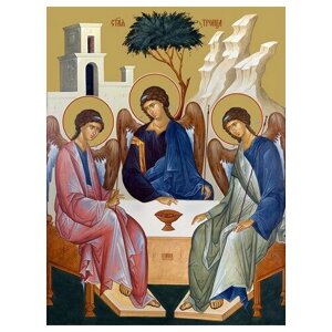 Освященная икона на дереве ручной работы - Святая Троица, 15х20х1,8 см, арт Ид4681