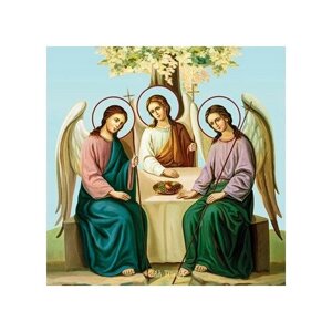 Освященная икона на дереве ручной работы - Святая Троица, 15х20х1,8 см, арт Ид5283