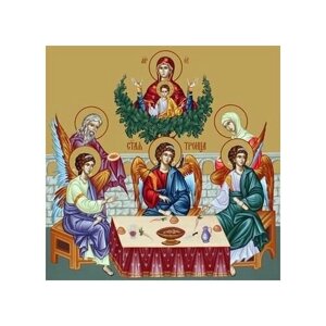 Освященная икона на дереве ручной работы - Святая Троица, 20x20x3 см, арт Ид5219