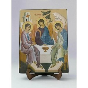 Освященная икона на дереве ручной работы - Святая Троица, 9х12х1,8 см, арт Ид4757