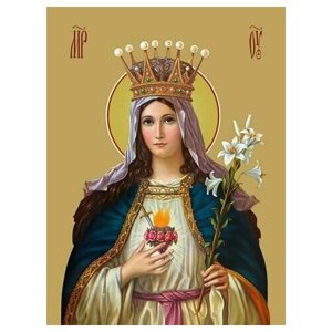 Освященная икона на дереве ручной работы - Святое Сердце Марии, 18x24x3 см, арт Ид3288