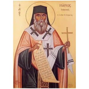 Освященная икона на дереве ручной работы - Святой Марк Ефесский, 15x20х1,8 см, арт А6083