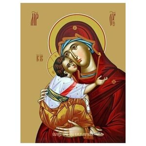 Освященная икона на дереве ручной работы - Владимирская икона божьей матери, 12х16х1,8 см, арт Ид3294
