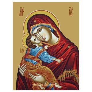 Освященная икона на дереве ручной работы - Владимирская икона божьей матери, 15х20х1,8 см, арт Ид3334