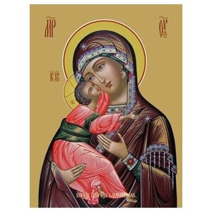 Освященная икона на дереве ручной работы - Владимирская икона божьей матери, 15x20х3 см, арт Ид3417