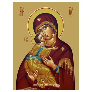 Освященная икона на дереве ручной работы - Владимирская икона божьей матери, 15x20x3,0 см, арт Ид3364
