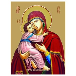 Освященная икона на дереве ручной работы - Владимирская икона божьей матери, 15x20x3,0 см, арт Ид3413