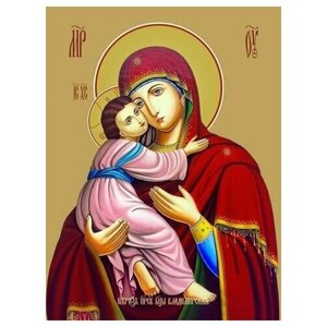 Освященная икона на дереве ручной работы - Владимирская икона божьей матери, 21x28x3 см, арт Ид3413