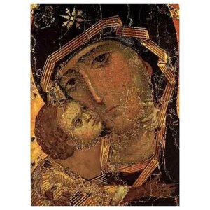 Освященная икона на дереве ручной работы - Владимирская икона Божией Матери, 15х20х1,8 см, арт А457