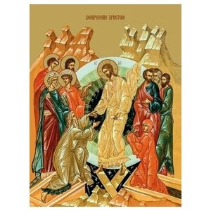 Освященная икона на дереве ручной работы - Воскресение Христа, 9x12x3 см, арт Ид4708