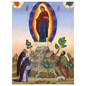 Освященная икона на дереве ручной работы - Явление Почаевской божьей матери, 12х16х1,8 см, арт Ид3736