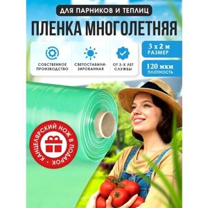 Пленка для теплиц парника многолетняя ГОСТ 120 мкм рукав, 3 м х 2 м зеленая, 1 сорт, в отрезке