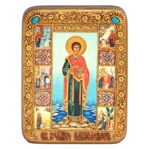 Подарочная икона Святой Великомученик и Целитель Пантелеймон на мореном дубе 15*20см 999-RTI-252-3m