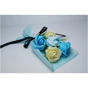 Подарочный букет из мыла "Just for you", 5 мыльных роз, подарок, цвет синий