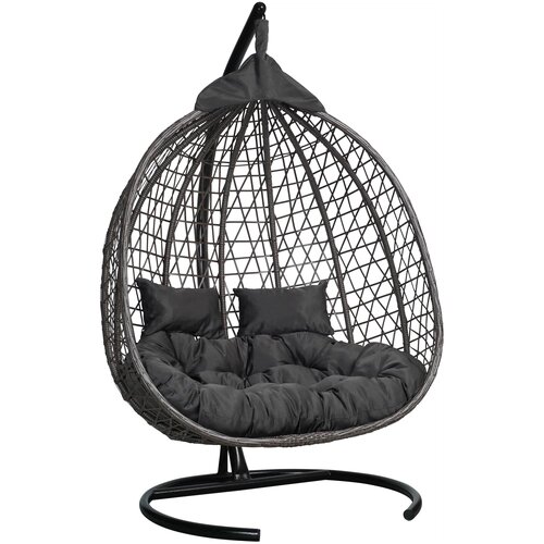 Подвесное двухместное кресло-кокон фиджи коричневый + каркас (черная подушка)