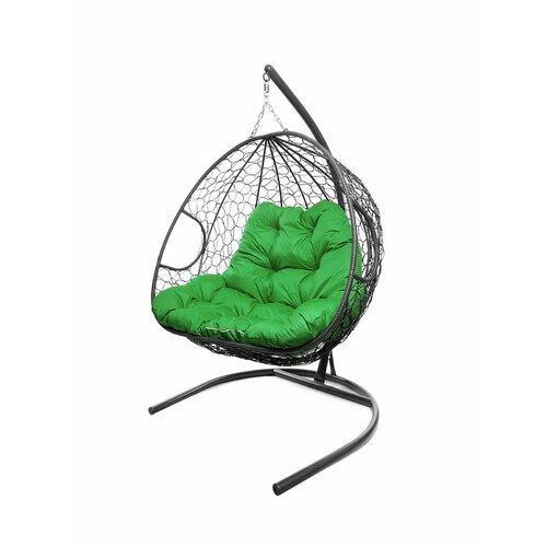 Подвесное кресло из ротанга "Для двоих" серое с зеленой подушкой M-GROUP