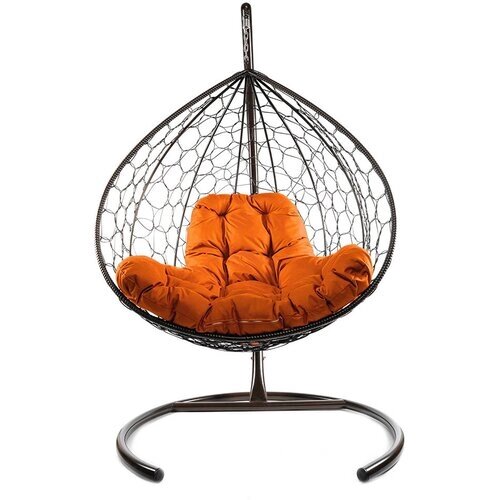 Подвесное кресло из ротанга "XL" коричневое с оранжевой подушкой M-Group