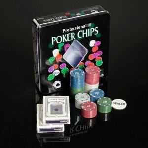 Покер, набор для игры (карты 2 колоды, фишки 100 шт. с номиналом, 20 х 20 см (1шт.)
