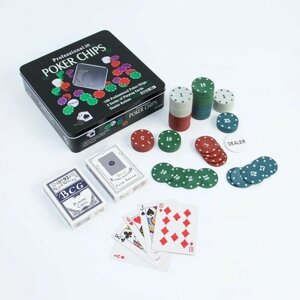 Покер, набор для игры (карты 2 колоды, фишки 100 шт. с номиналом, 20 х 20 см
