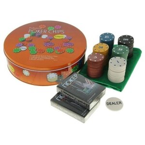 Покер, набор для игры (карты 2 колоды, фишки 120 шт. с номиналом, 40 х 60 см 427372