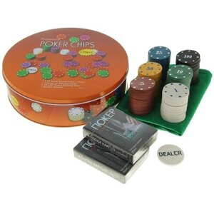 Покер, набор для игры (карты 2 колоды, фишки 120 шт. с номиналом, 40 х 60 см