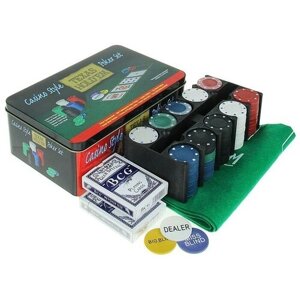 Покер, набор для игры (карты 2 колоды, фишки 200 шт. без номинала, 60 х 90 см