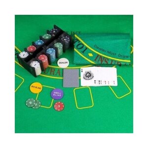 Покер, набор для игры (карты 2 колоды, фишки с номин. 200 шт, сукно 60х90 см) микс 269185