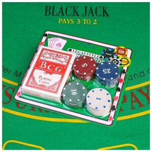 Покер, набор для игры (карты 54 шт, фишки 24 шт с номиналом) 1739024