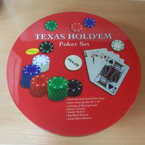Покерный набор 240 фишек с номиналом, 2 колоды карт и сукно 55554