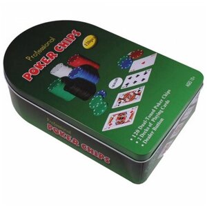 Покерный набор/ Набор для покера в металлическом кейсе 120 фишек с номиналом и с сукном TATImarket