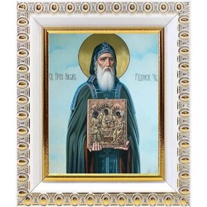 Преподобный Никон Радонежский, чудотворец, икона в белой пластиковой рамке 8,5*10 см