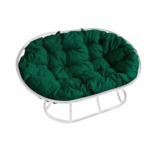 Садовый диван "Мамасан" без ротанга белое с зеленой подушкой M-Group