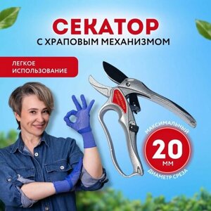Секатор садовый профессиональный с храповым механизмом/ Сучкорез