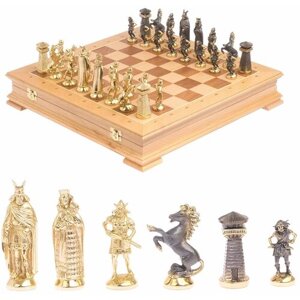 Шахматный ларец "Викинги" фигуры из бронзы, доска бук 39х39 см 125106
