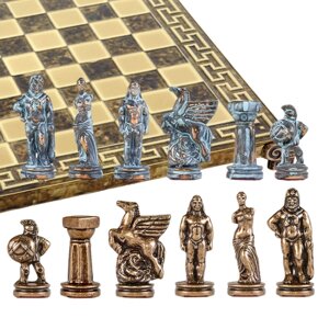 Шахматный набор "Древняя Спарта"коричн. мет. доска "Греция", 28х28 см, дер. короб, фигуры бронза/патина) (Manopulos MP-S-16-B-28-MBRO)