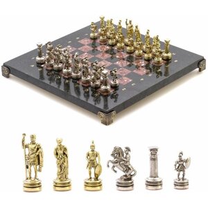 Шахматный набор "Римляне" доска 28х28 см змеевик, лемезит фигуры цвет золото-серебро 124854