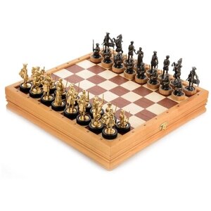 Шахматы деревянные с металлическими фигурами "Полтавская битва" 37х37 см