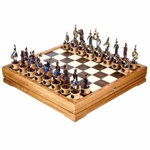 Шахматы деревянные с оловянными фигурами "Бородинское сражение" 43х43 см