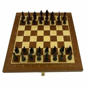 Шахматы подарочные металлические "Во времена драконов", с панской доской из махагона, 40х20х5 см