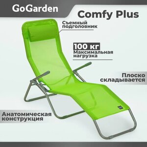Шезлонг Go Garden Comfy Plus, 143х60х97 см, до 100 кг, зелeный