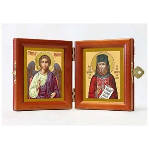 Складень именной "Преподобномученик Лев Егоров, архимандрит - Ангел Хранитель", из двух икон 8*9,5 см