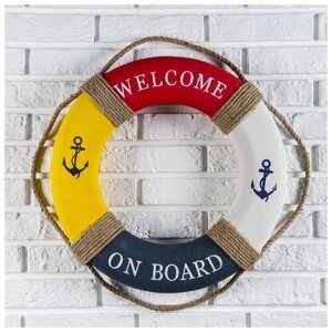 Спасательный круг с бечевкой "welcome on board", якори, 7*50*50 см, разноцветный