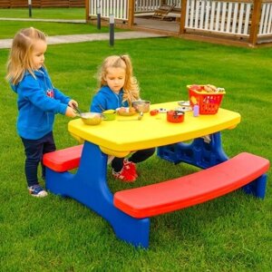 Стол детский садовый с лавочками UNIX Kids Garden Yellow 107х100х51 см _ детская мебель для дачи _ для улицы