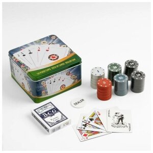 SUI Покер, набор для игры (карты 54 шт, фишки 120 шт. с номиналом, 15 х 15 см