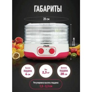 Сушилка для овощей и фруктов электрическая, дегидратор ВOULLE L-200PS 5 уровней, 8 л, бело-красная