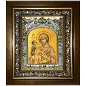 Троеручица икона Божией Матери, 14х18 см, в окладе и киоте